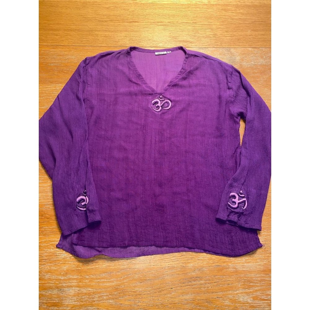 S.K. Production Purple Sheer Linen Blouse-M